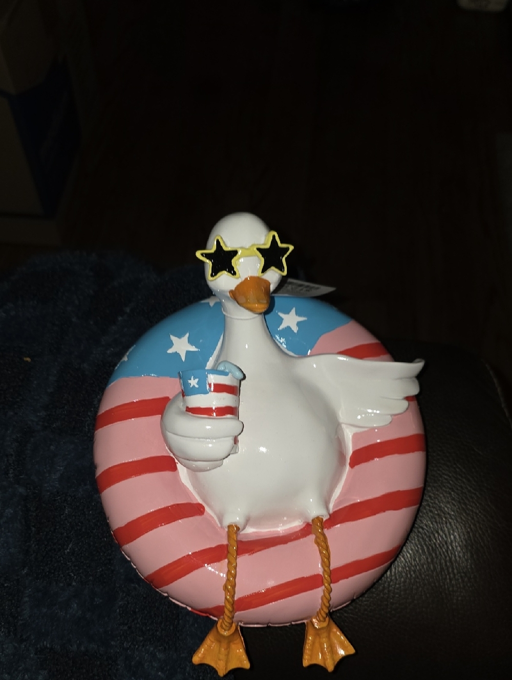 Patriotic Duck Figurine with Star Sunglasses